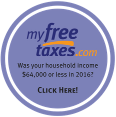 MyFreeTaxes.com logo. Was your household income $64,000 or less in 2016? Click here!