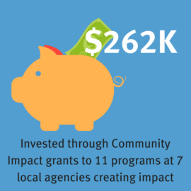 $262,000 invested through community impact grants to 11 programs at 7 local agencies creating impact