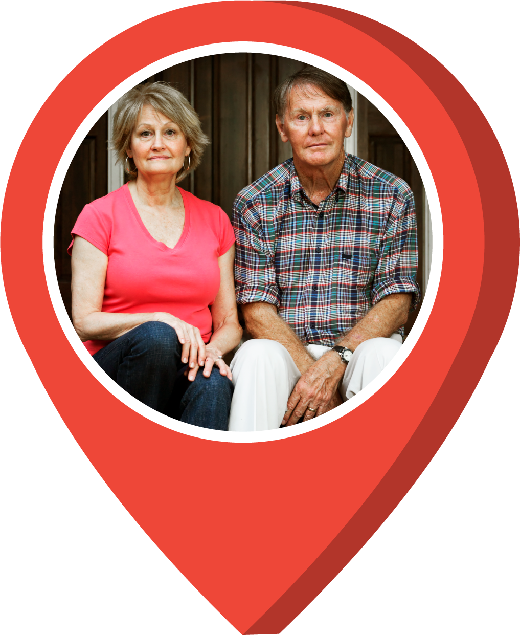 map pin with image of a man and woman