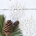 holday snowflakes and pinecones